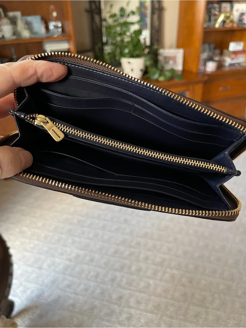 Coach Signature Zip Around Accordion Wallet in Midnight